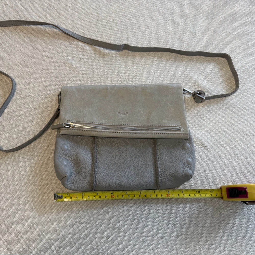 💙HAMMITT! Authentic VIP Medium leather crossbody clutch Pew/Pebbled gray leather - Picture 3 of 9